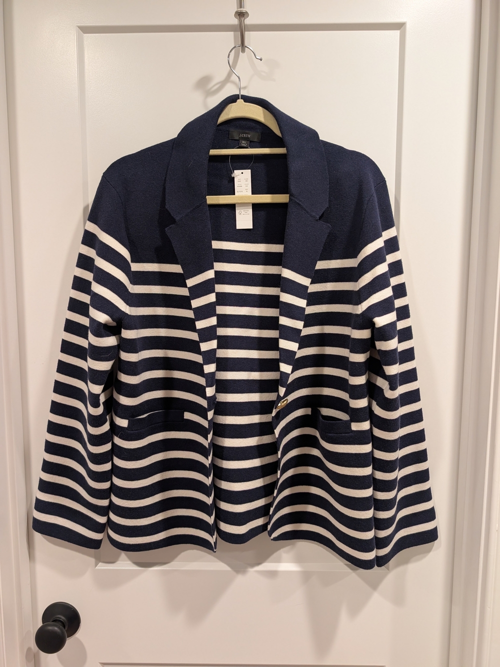 J. Crew Navy and White Striped Knit Blazer